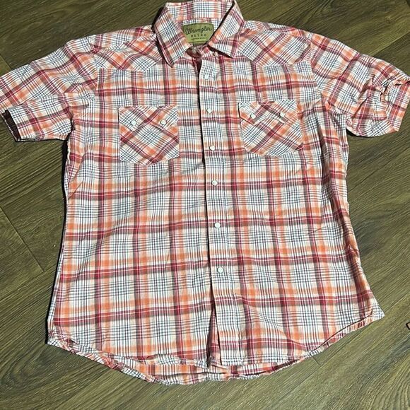 WRANGLER RETRO SHORT SLEEVE WESTERN shirt SNAP SAWTOOTH FLAP POCKET PLAID‎ - Picture 1 of 7